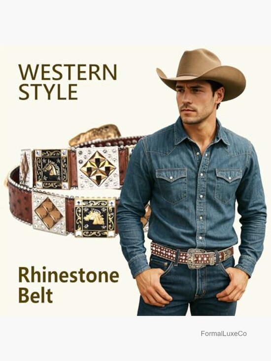 Genuine Leather Rhinestone Western Belt with Crystal Studs main image 7